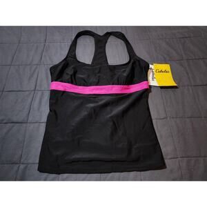 Cabela's Women's Tankini Top Size Large NWT Black Pink Racerback Swimsuit L/G